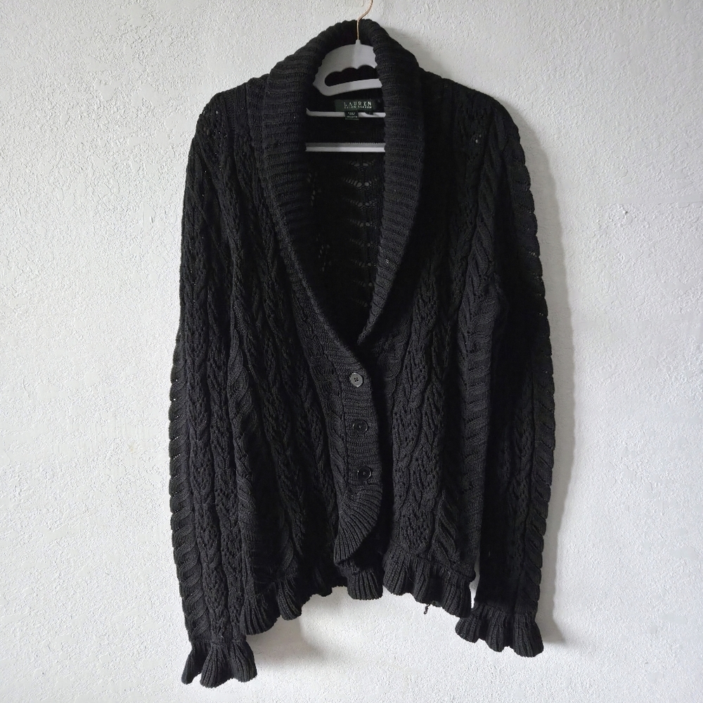 Lauren Ralph Lauren Black Cable Knit Cardigan - Picture 1 of 5